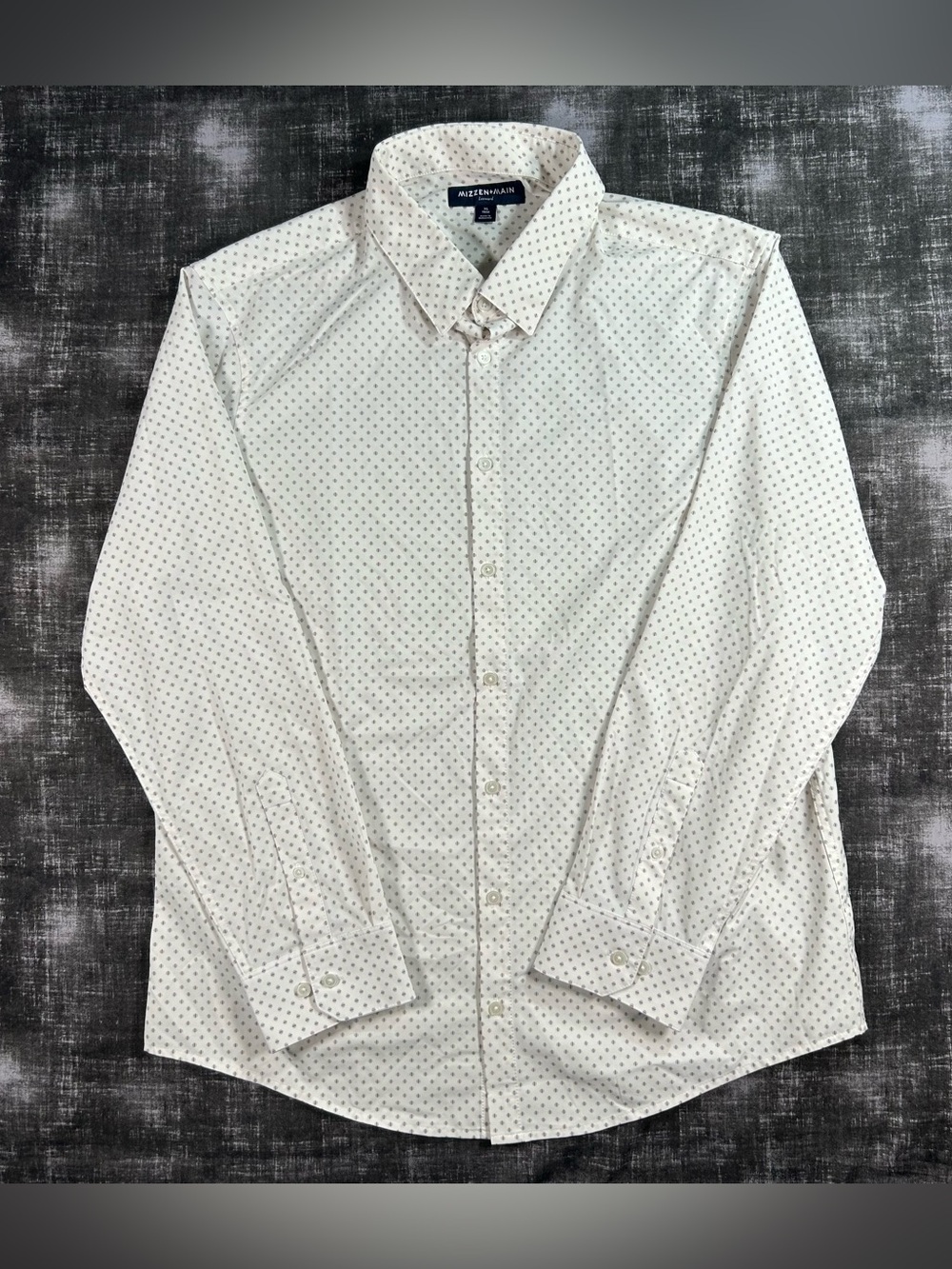 Mizzen+Main Leeward Dress Shirt Mens XL Trim Fit White Geometric Micro Polka Dot